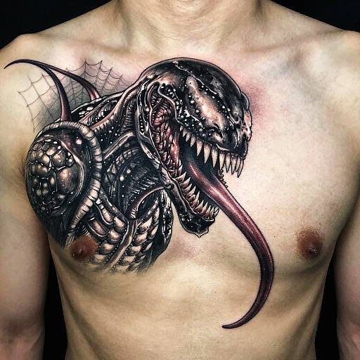 Realistic Venom Tattoo Mid-Chest