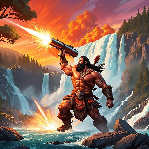 Barbarian Warrior with Rocket Launcher at Sunset Barbarian Warrior with Rocket Launcher at Sunset
