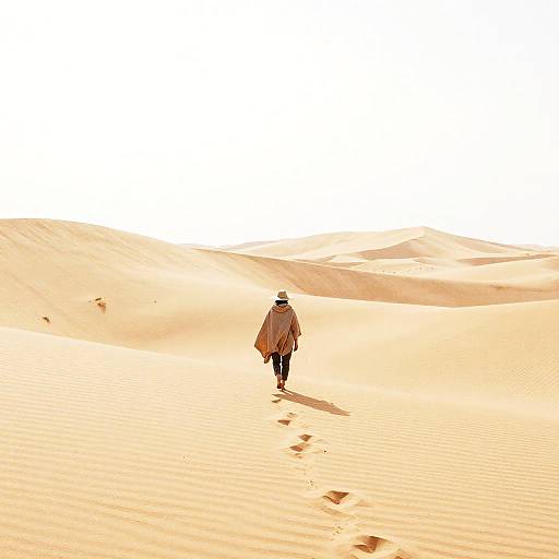 Pilgrim in Endless Desert Dunes