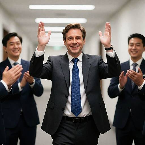 Excited businessman celebrating with colleagues