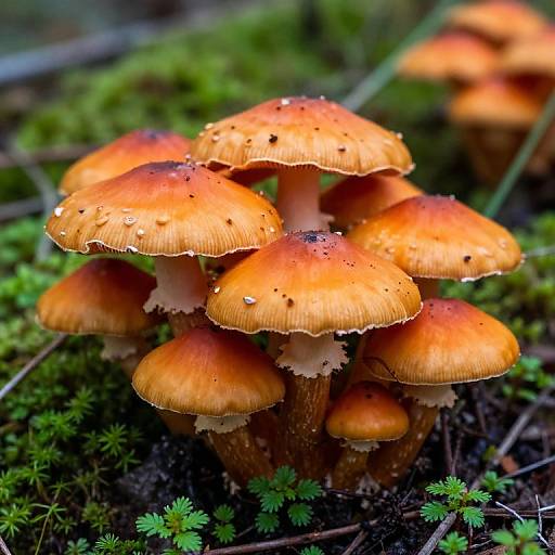 Vibrant Orange Mushrooms in Woodland