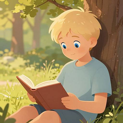 Boy Reading Under Tree Illustration