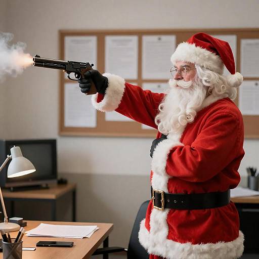 Santa Claus in Office With Gun