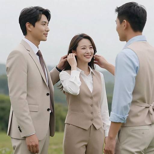 Outdoor Portrait: Three in Beige and Blue