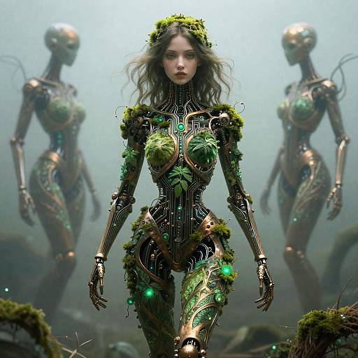 Moss-Bound Biotechnical Ghost Girl Portrait