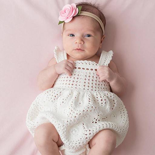 Newborn Baby Girl in White Crocheted Dress