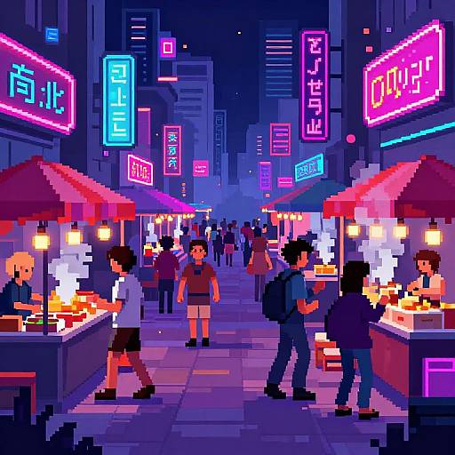 Pixel Cyberpunk Street Market Scene