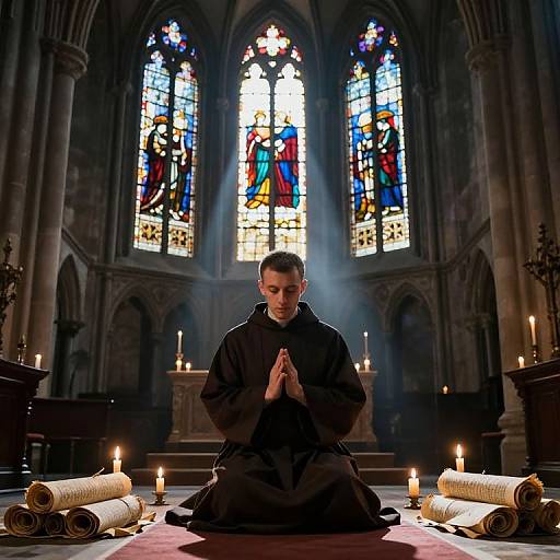 Redemptionist Monk Praying in Gothic Cathedral