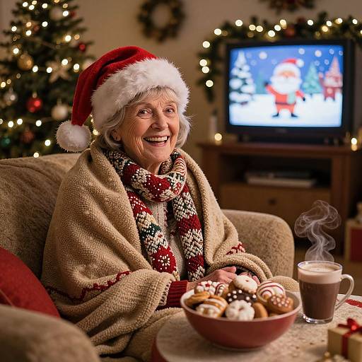 Joyful Elderly Woman Christmas Scene
