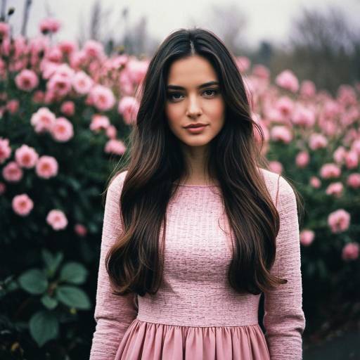 Young Woman in Pink Dress Among Flowers