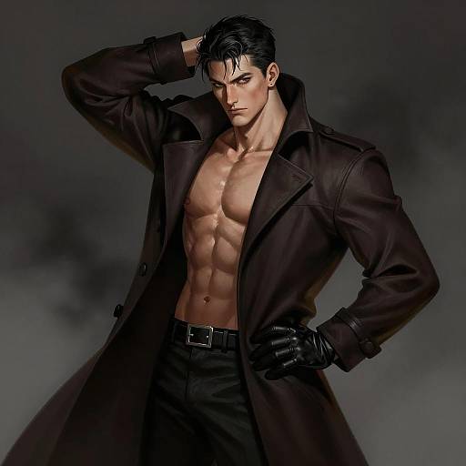 Muscular Man in Dark Brown Coat Digital Illustration