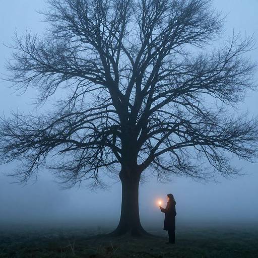 Solitary Figure with Candle in Mist