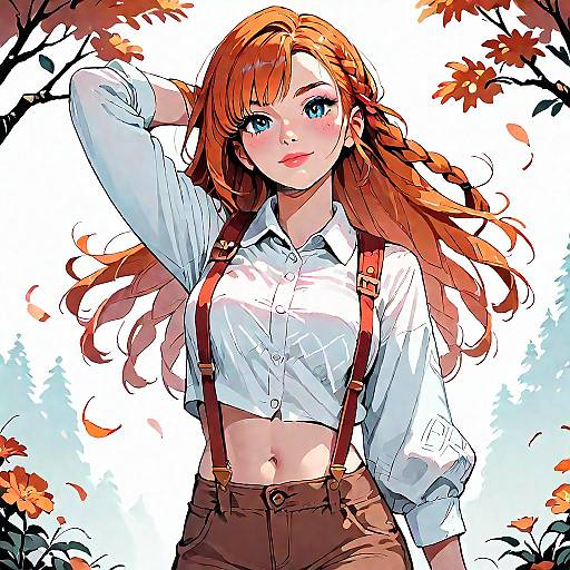 Anime Girl with Orange Hair Outdoors