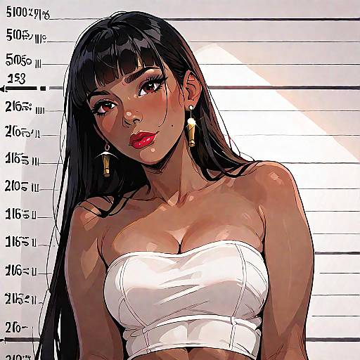 Sad Mugshot: Dark-Skinned Anime Girl With Bangs