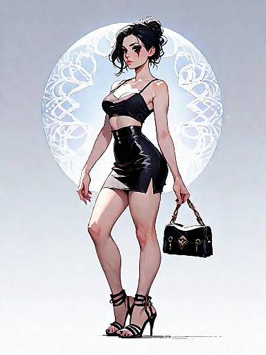 Stylish Woman in Black Crop Top and Mini Skirt