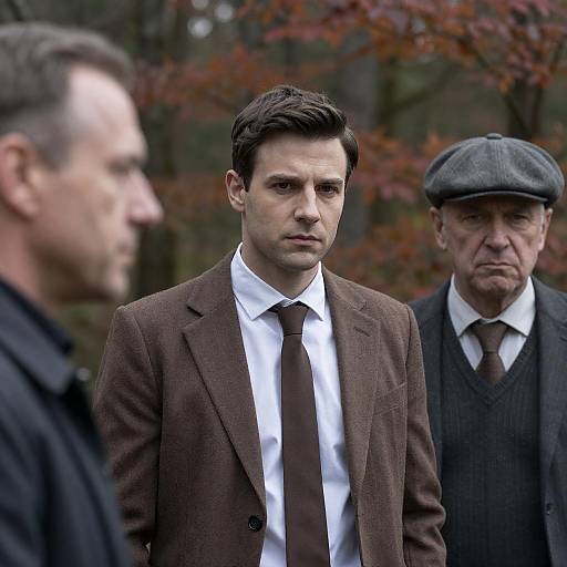 Three Men Posed in Autumn Forest
