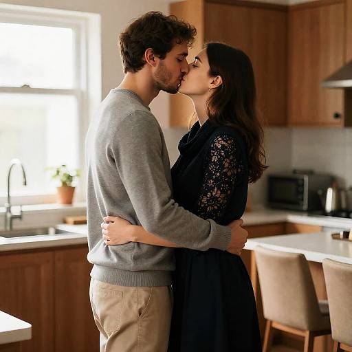 Intimate Kitchen Embrace of a Couple