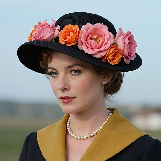 Elegant Woman Portrait with Floral Hat