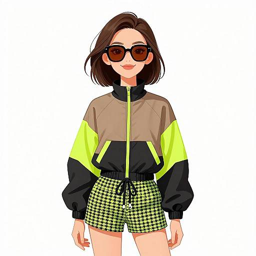 Sporty Chic Woman in Color-Blocked Windbreaker