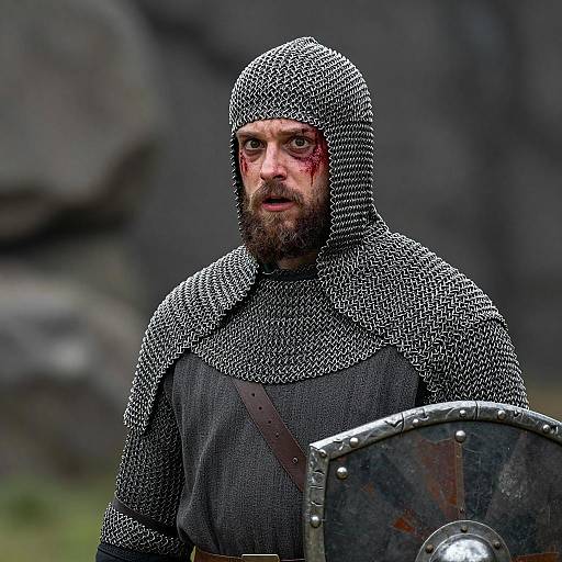 Medieval Warrior with Bloodied Face