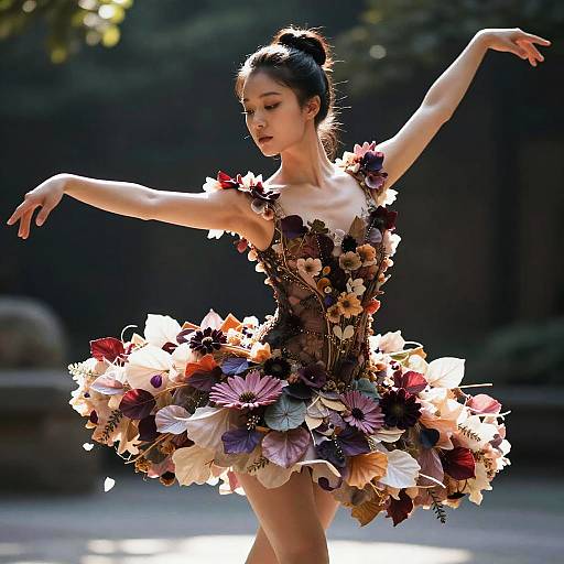 Ballet dancer in detailed floral tutu dress