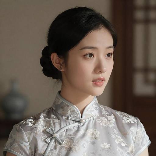 Graceful Asian Woman in Floral Cheongsam