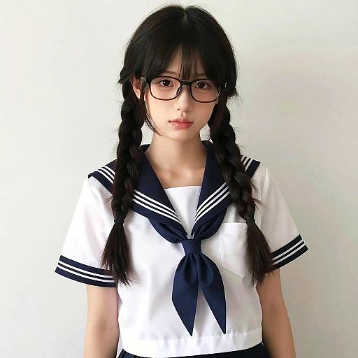 Asian Girl in School Uniform with Glasses