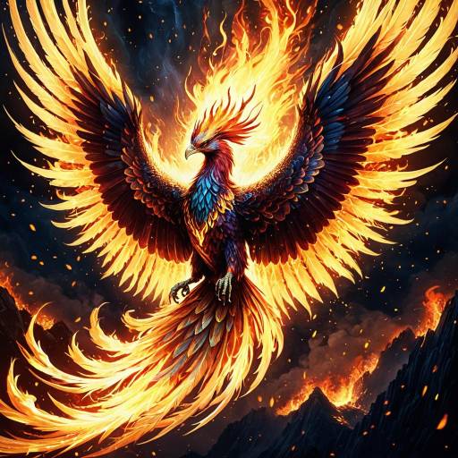 Mythical Phoenix Rising in Flames