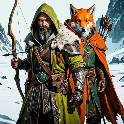 Elf Mage and Orange Wolf in Icy Tundra