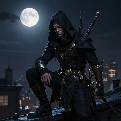 Moonlit Ratfolk Rogue on Rooftops