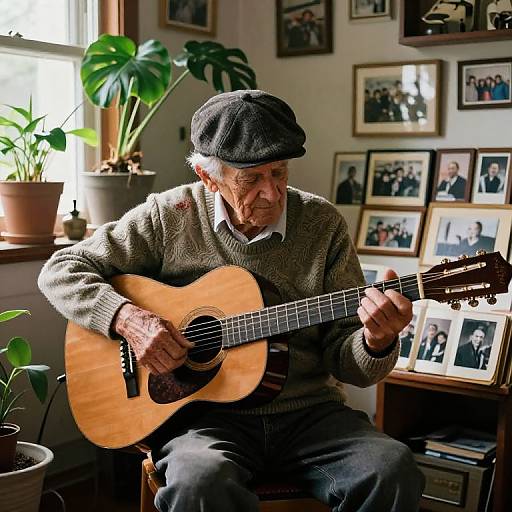 Nostalgic Grandpa Playing Acoustic Guitar
