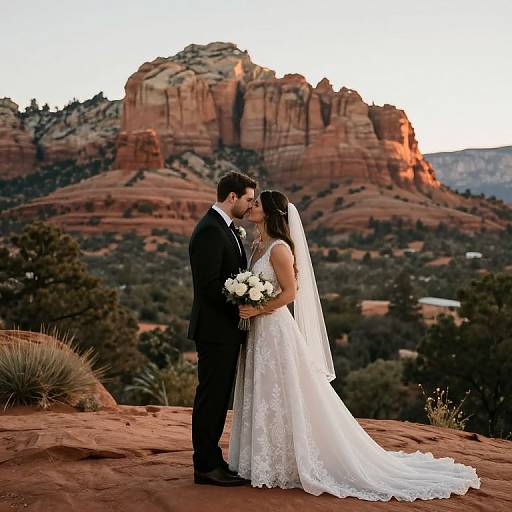 Bride and Groom Wedding Kiss in Sedona