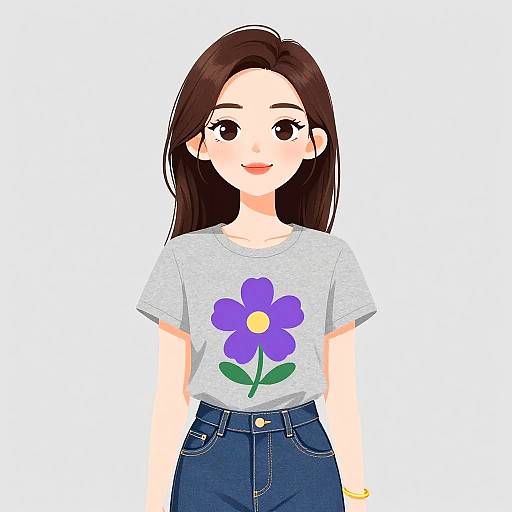 Casual Woman with Floral Graphic Tee