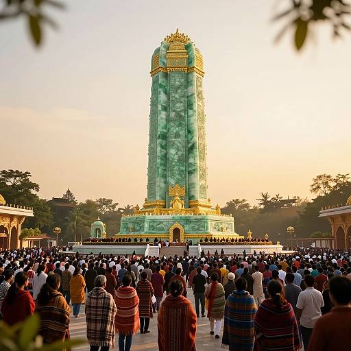 Jade Monument with Crowds at Golden Hour
