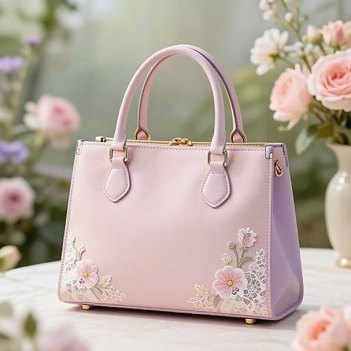 Pastel Pink and Lavender Handbag with Floral Lace
