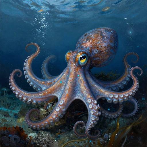 Surreal Octopus Painting Underwater Landscape