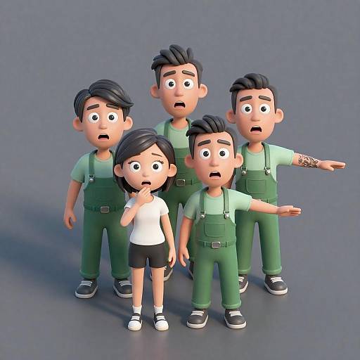 Cartoon Characters in Scared Huddle