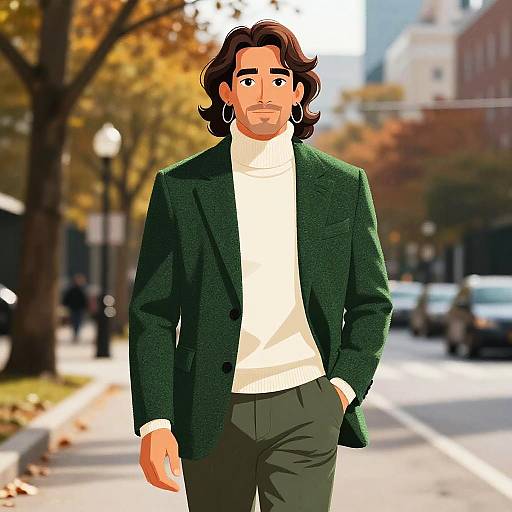 Stylish Middle-Aged Man in Autumn Park