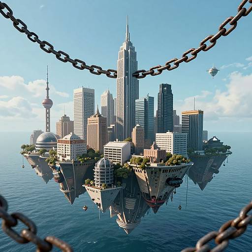 Floating Cities Above Inverted Oceans