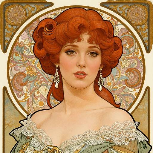 Art Nouveau Woman with Red Hair
