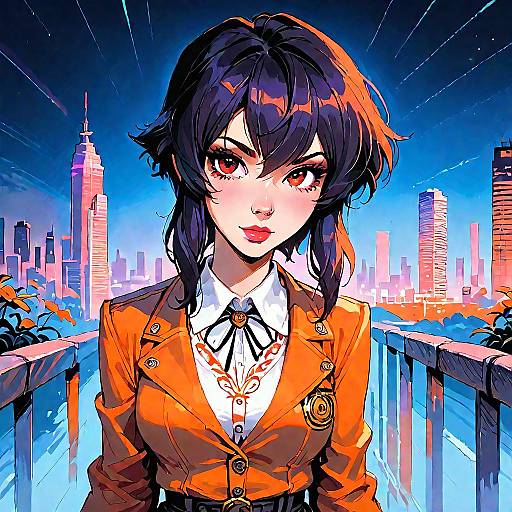 Motoko Kusanagi at Night Cityscape