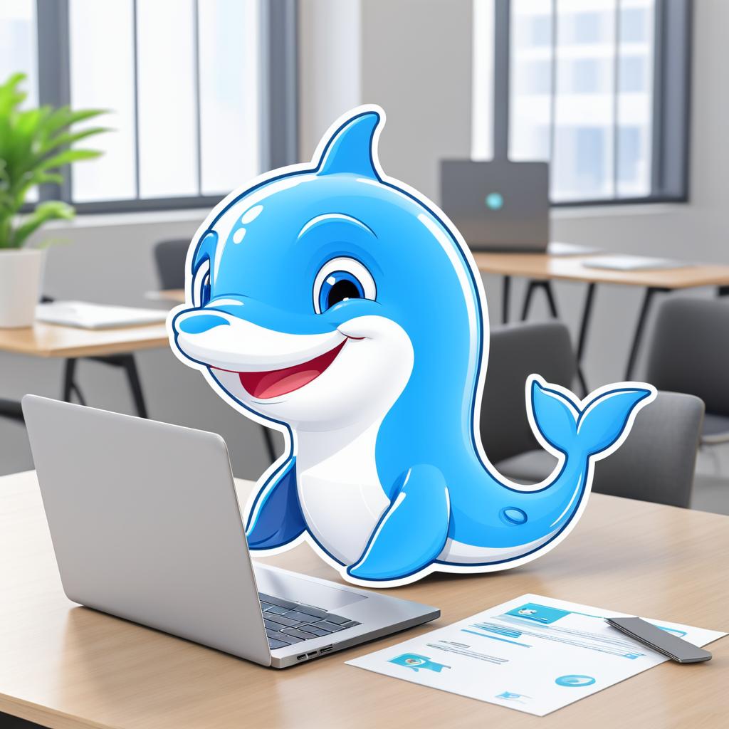 Charming Cartoon Dolphin at a Desk