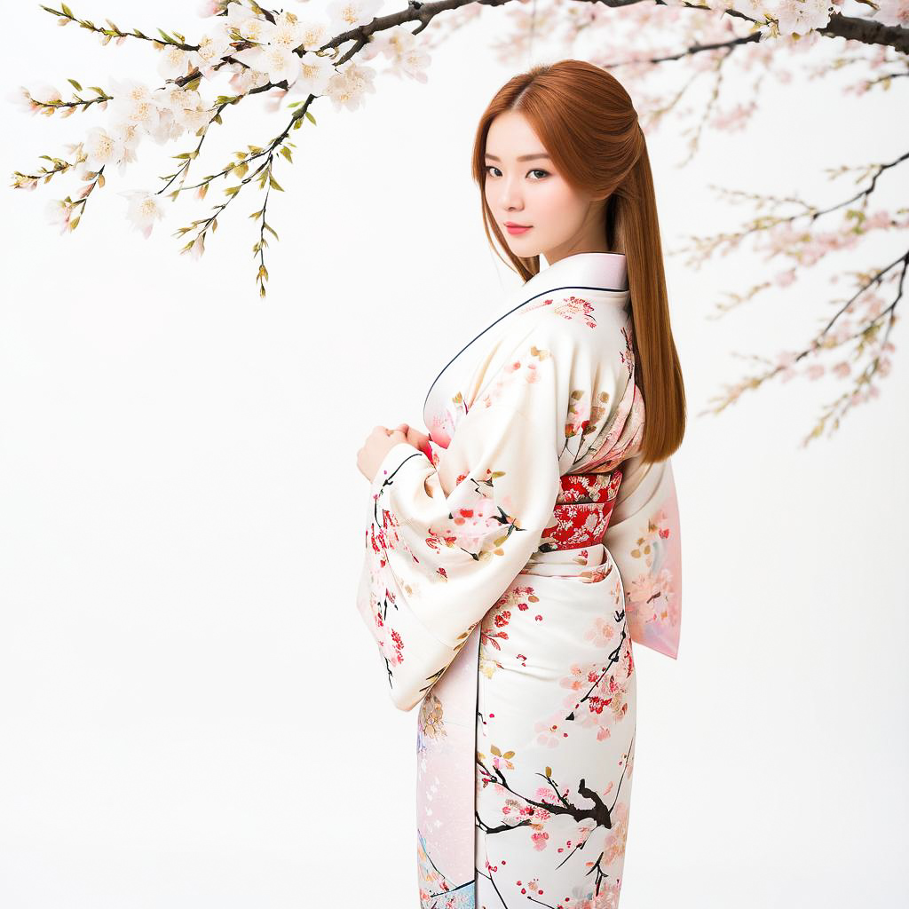 Shy Teenage Girl in Floral Yukata