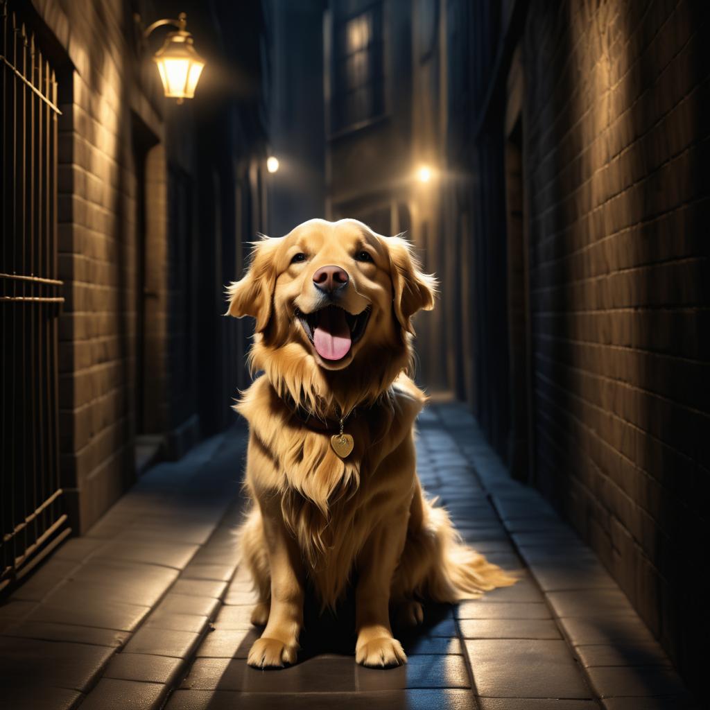 Joyful Golden Retriever in Moody Alley