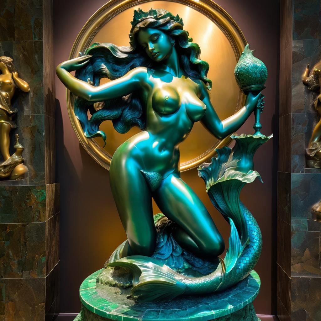 Seductive Bronze Mermaid Statue Portrait