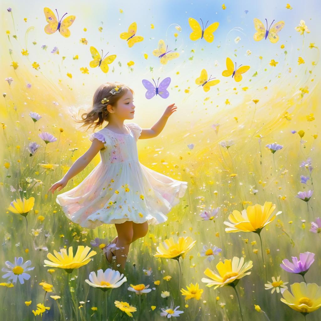 Whimsical Child in a Flower Field