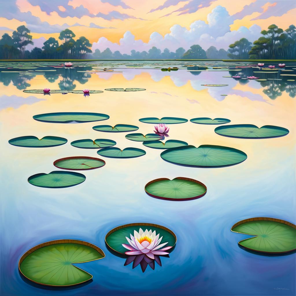 Calm Water Lily Pond at Dawn