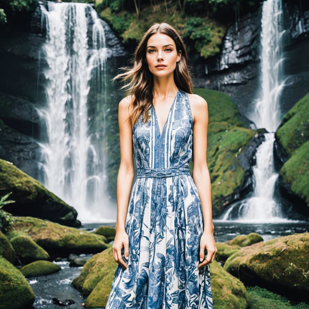 Adventurer in Waterfall Pattern Dress