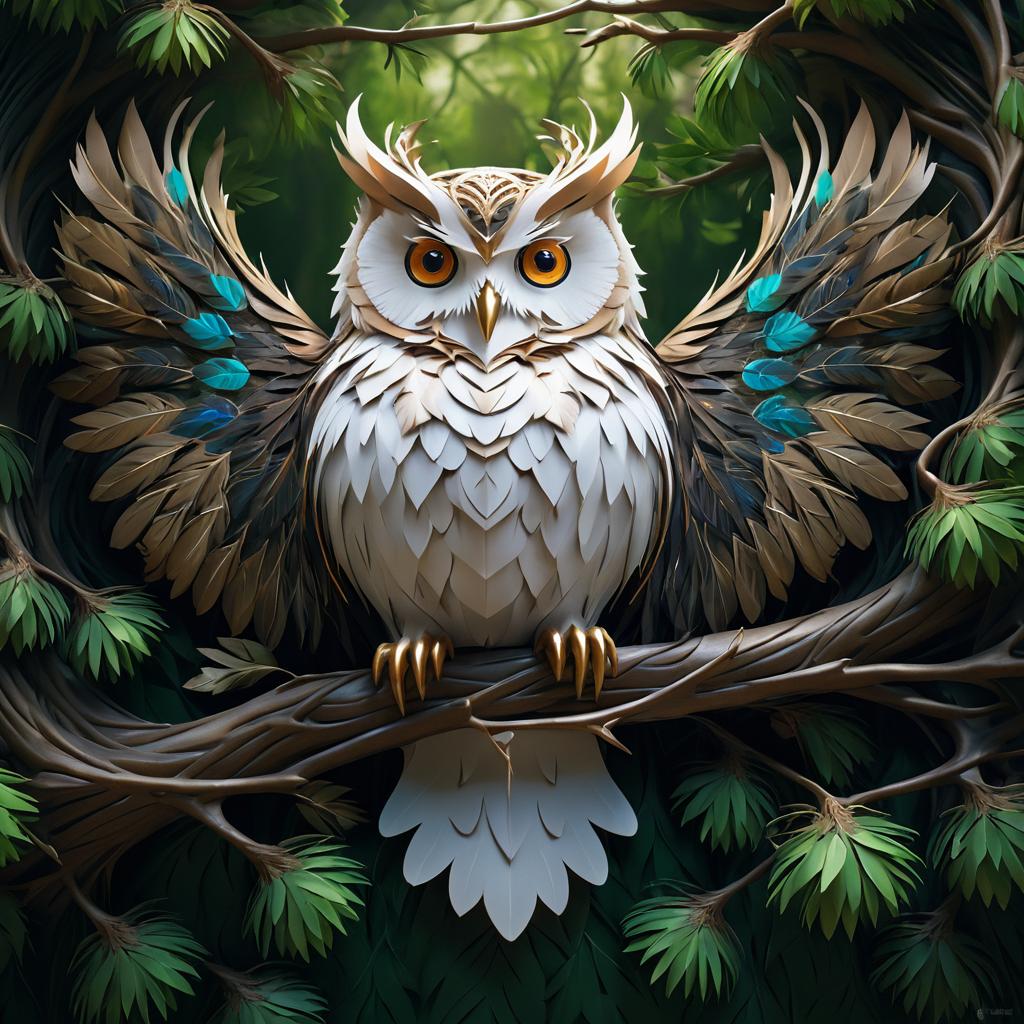 Ornate Owl Portrait on Branches