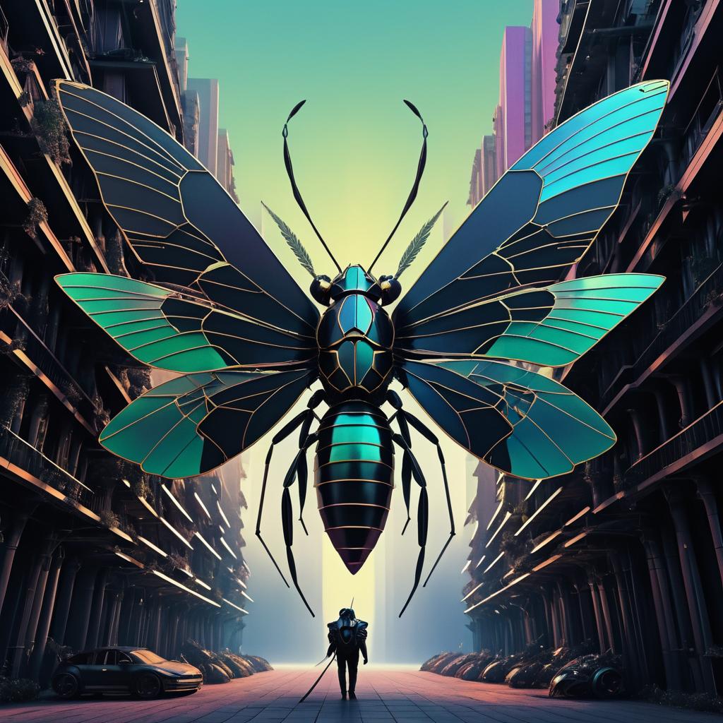 Surreal Dystopia with Metallic Insect